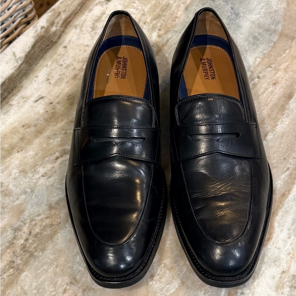 Men’s JOHNSTON & MURPHY Meade Penny black leather loafers- Size 10 - Picture 2 of 9